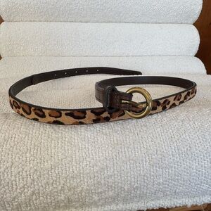LOFT leopard cowhide leather pony hair Print Belt with Gold buckle Size S small